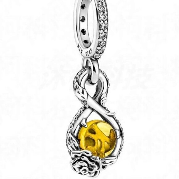 Sterling Silver Belle Infinity and Rose Flower Pendant Charm - Picture 1 of 4